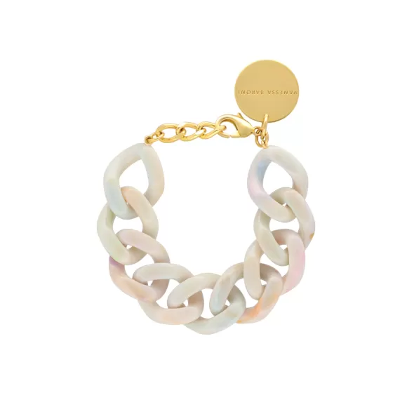 Vanessa Baroni Armband Flat Chain, Beige Multi, Vergoldet