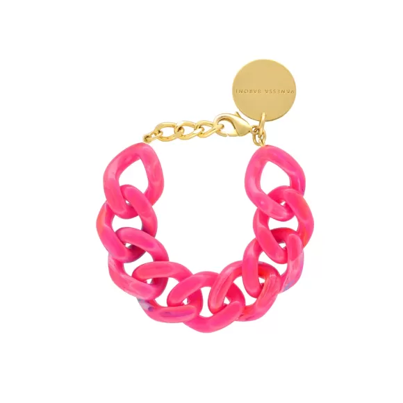 Vanessa Baroni Armband Flat Chain, Fuchsia Marble, Vergoldet