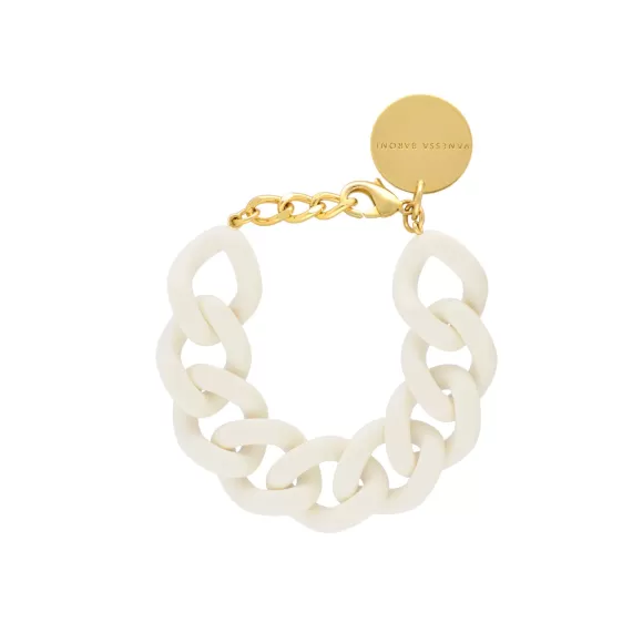 Vanessa Baroni Armband Flat Chain, Matt Off White, Vergoldet