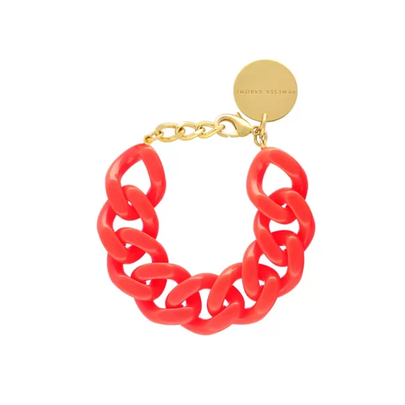 Vanessa Baroni Armband Flat Chain, Neon Coral, Vergoldet