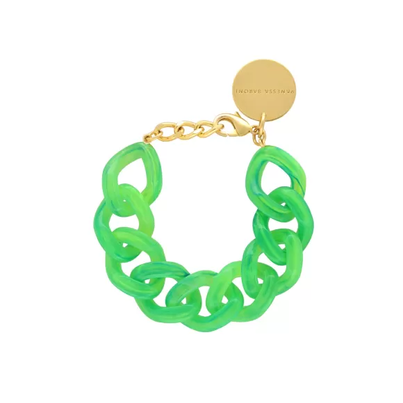 Vanessa Baroni Armband Flat Chain, Neon Green Marble, Vergoldet