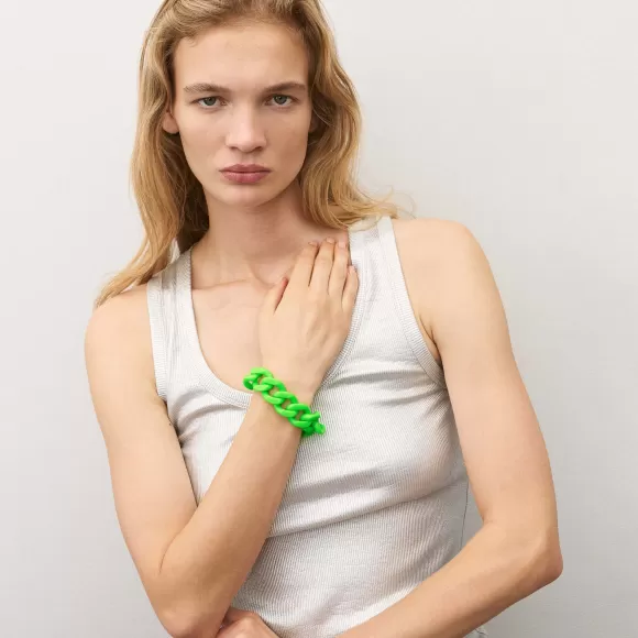 Vanessa Baroni Armband Flat Chain, Neon Green, Vergoldet