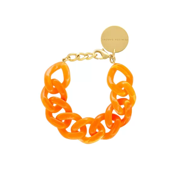 Vanessa Baroni Armband Flat Chain, Neon Orange Marble, Vergoldet