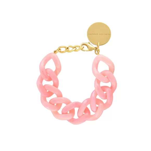 Vanessa Baroni Armband Flat Chain, Neon Pink Marble, Vergoldet