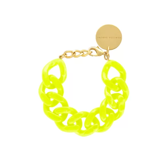 Vanessa Baroni Armband Flat Chain, Neon Yellow Marble, Vergoldet