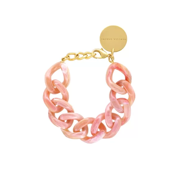 Vanessa Baroni Armband Flat Chain, Peach Marble, Vergoldet