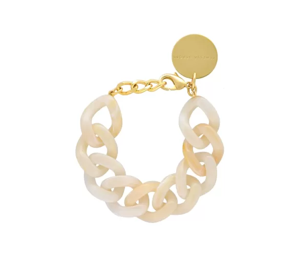 Vanessa Baroni Armband Flat Chain, Pearl Marble, Vergoldet