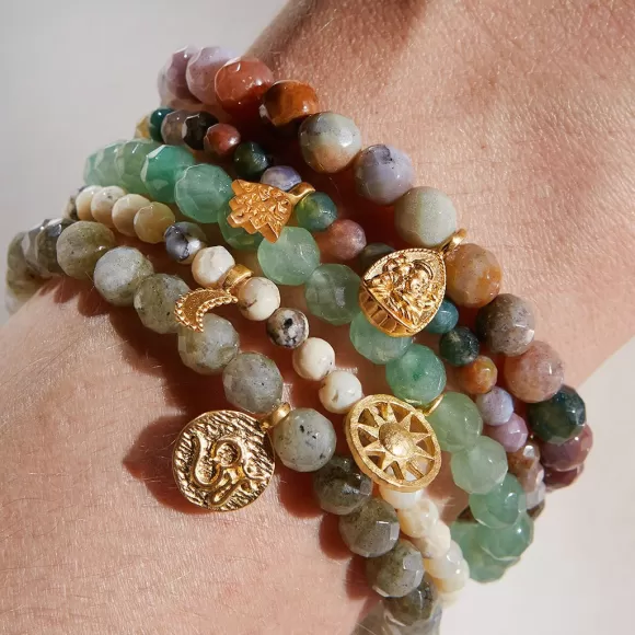 Satya Jewelry Armband Ganesha Hindu God, Well-Being Fancy Jasper, Vergoldet