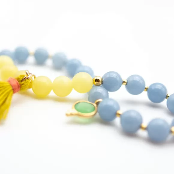 Schmückstück Armband Mala Single Lemon Blue, Vergoldet