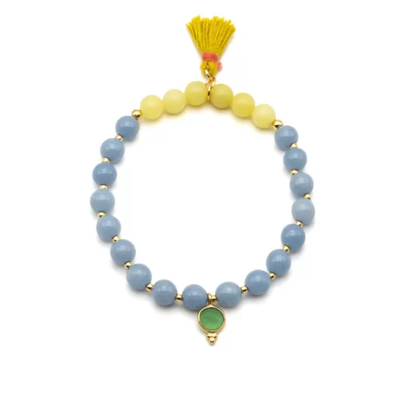 Schmückstück Armband Mala Single Lemon Blue, Vergoldet