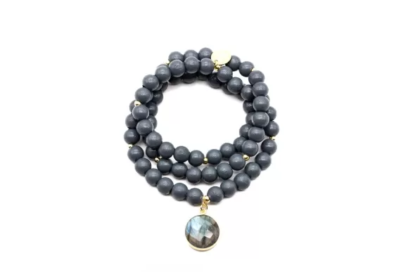 Schmückstück Armband Mala Triple Graphite, Vergoldet