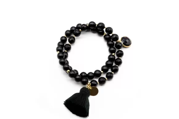 Schmückstück Armband Mala Twin All Black, Vergoldet