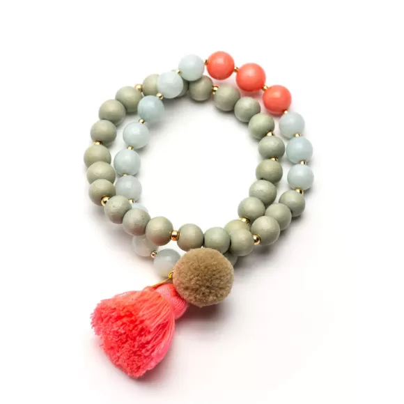 Schmückstück Armband Mala Twin Coral Aqua, Vergoldet