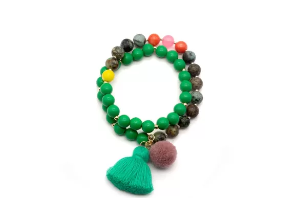 Schmückstück Armband Mala Twin Green Colour, Vergoldet