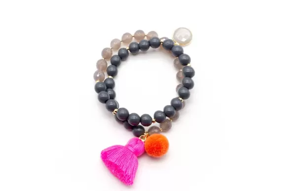 Schmückstück Armband Mala Twin Grey Pink, Vergoldet