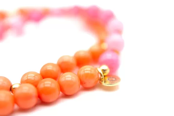 Schmückstück Armband Mala Twin Pink Orange, Vergoldet