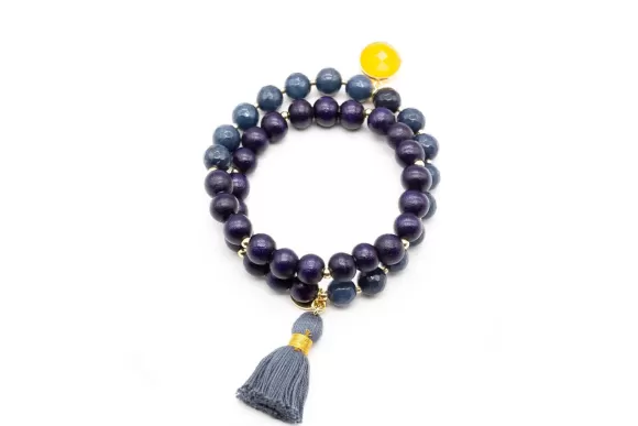 Schmückstück Armband Mala Twin Sunny Blue, Vergoldet