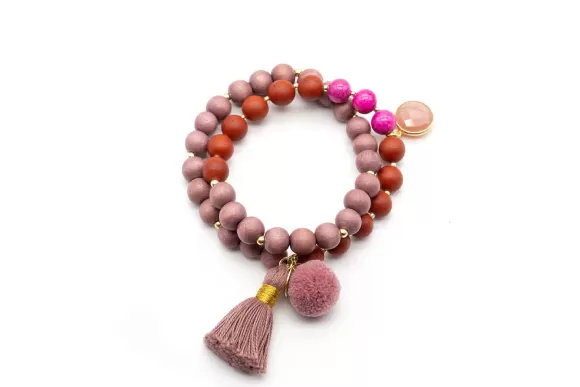 Schmückstück Armband Mala Twin Terracotta, Vergoldet