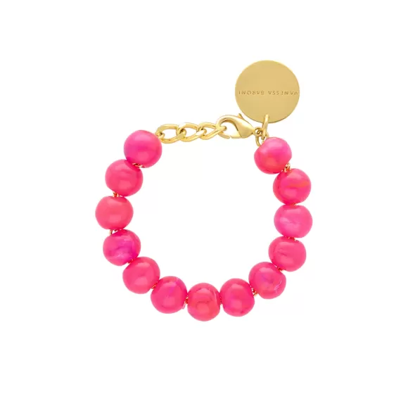 Vanessa Baroni Armband Mini Beads, Fuchsia Marble, Vergoldet