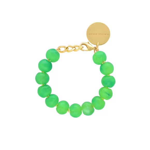 Vanessa Baroni Armband Mini Beads, Neon Green Marble, Vergoldet