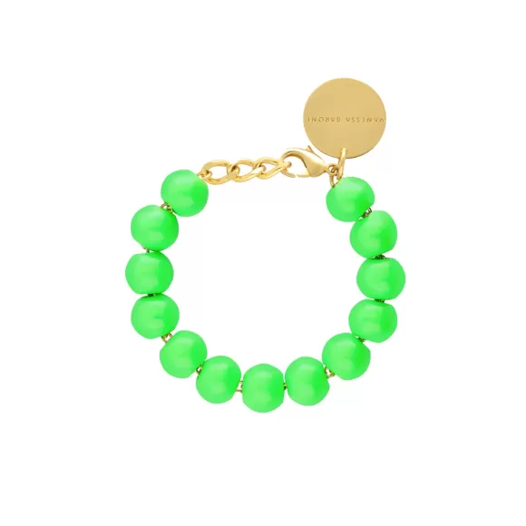 Vanessa Baroni Armband Mini Beads, Neon Green, Vergoldet