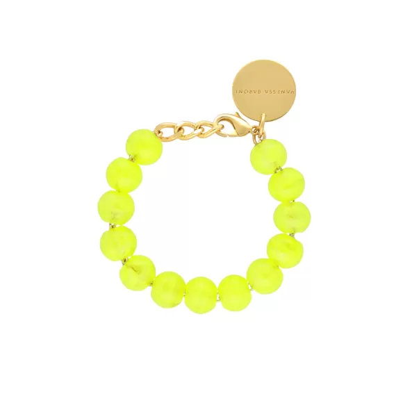 Vanessa Baroni Armband Mini Beads, Neon Yellow Marble, Vergoldet