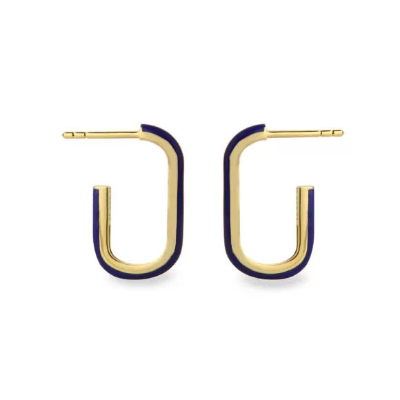 Jeberg Jewellery Creolen Oval Enamel Blue Hoops, Vergoldet