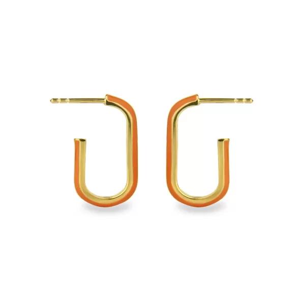 Jeberg Jewellery Creolen Oval Enamel Orange Hoops, Vergoldet