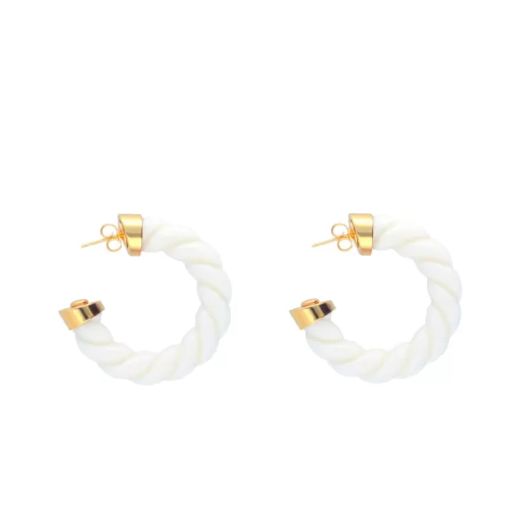 Vanessa Baroni Creolen Rope, Off White, Vergoldet