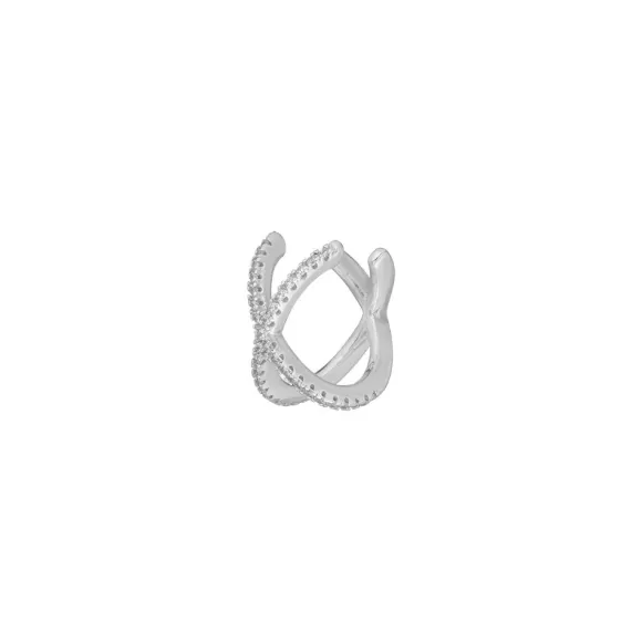 Leaf Earcuff Cross Cz, Silber