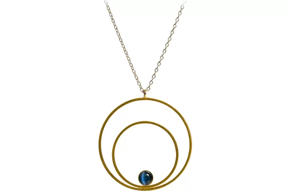 Raspe Kette Circle Gro , Blau, Vergoldet