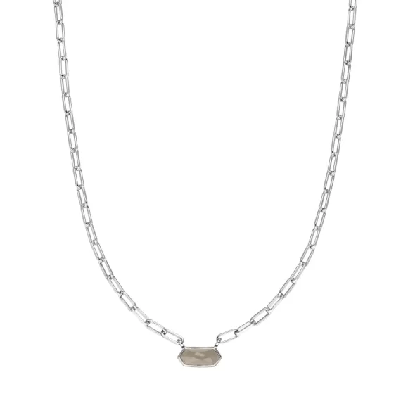 Leaf Kette Cube, Grauer Achat, Silber