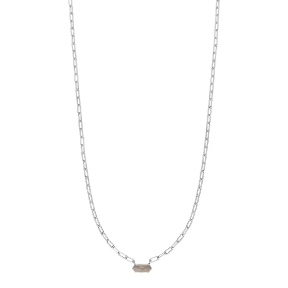 Leaf Kette Cube, Grauer Achat, Silber