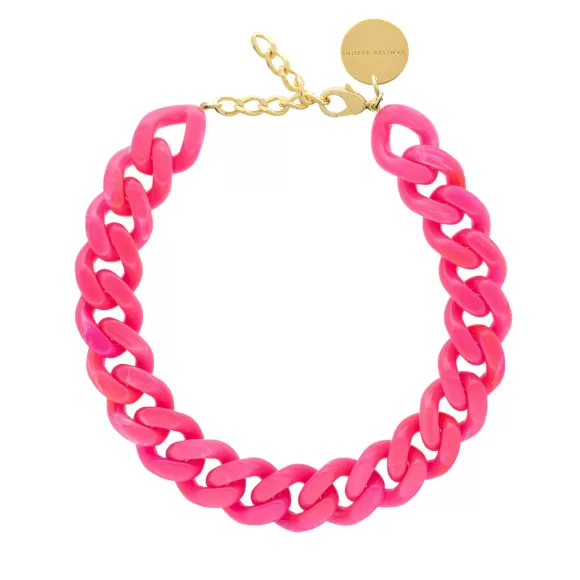 Vanessa Baroni Kette Flat Chain, Fuchsia Marble, Vergoldet