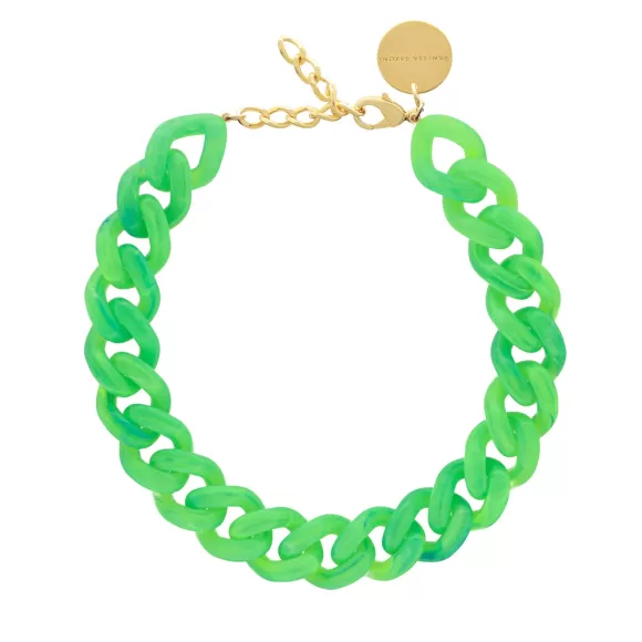 Vanessa Baroni Kette Flat Chain, Neon Green Marble, Vergoldet