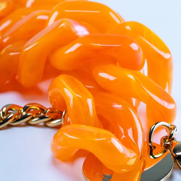 Vanessa Baroni Kette Flat Chain, Neon Orange Marble, Vergoldet