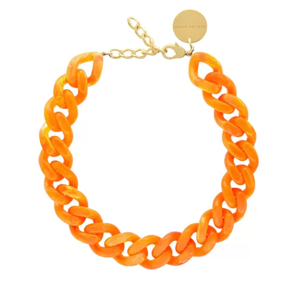 Vanessa Baroni Kette Flat Chain, Neon Orange Marble, Vergoldet