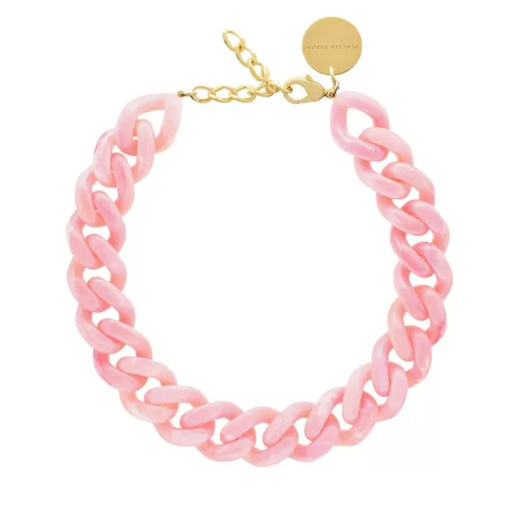 Vanessa Baroni Kette Flat Chain, Neon Pink Marble, Vergoldet