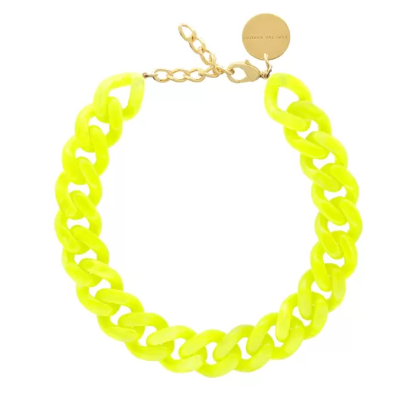 Vanessa Baroni Kette Flat Chain, Neon Yellow Marble, Vergoldet