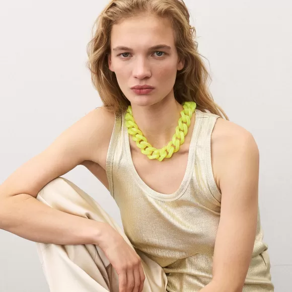 Vanessa Baroni Kette Flat Chain, Neon Yellow Marble, Vergoldet