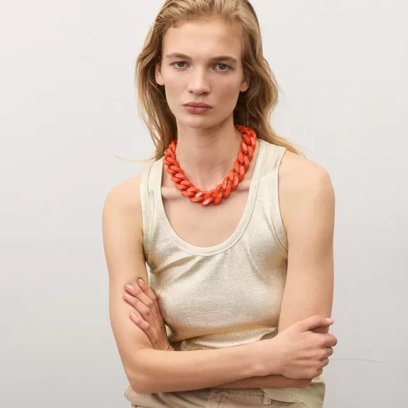 Vanessa Baroni Kette Flat Chain, Orange, Vergoldet