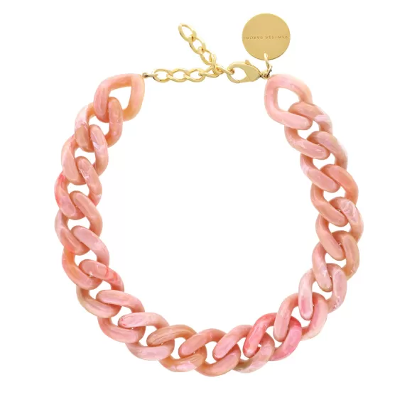 Vanessa Baroni Kette Flat Chain, Peach Marble, Vergoldet