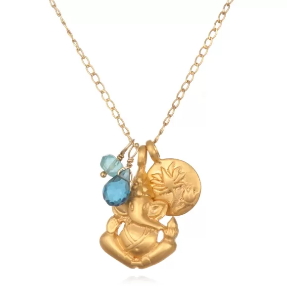 Satya Jewelry Kette Ganesha Hindu God, Blue Topaz, Vergoldet