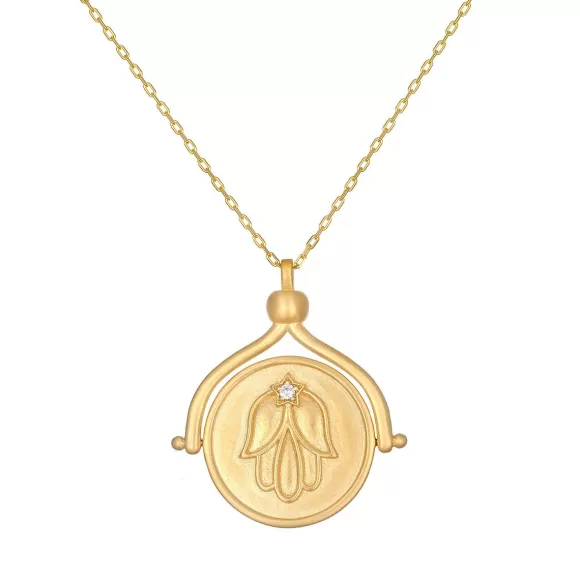 Satya Jewelry Kette In Safekeeping Gold Hamsa & Eye Spinning, Vergoldet