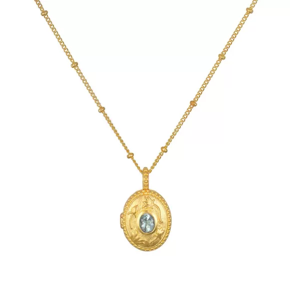 Satya Jewelry Kette Lotus Aquamarine Birthstone Locket - March, Vergoldet