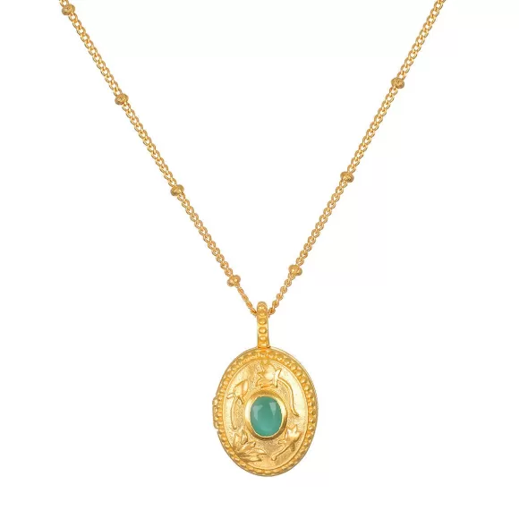 Satya Jewelry Kette Lotus Emerald Birthstone Locket - May, Vergoldet