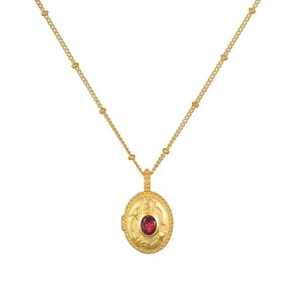 Satya Jewelry Kette Lotus Pink Tourmaline Birthstone Locket - October, Vergoldet