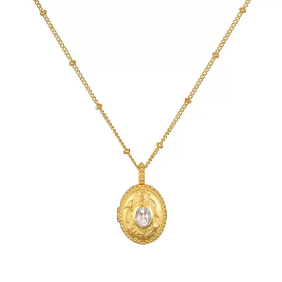 Satya Jewelry Kette Lotus White Topaz Birthstone Locket - April, Vergoldet