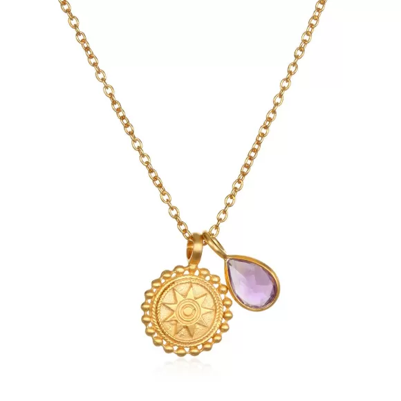 Satya Jewelry Kette Mandala Birthstone - February, Vergoldet