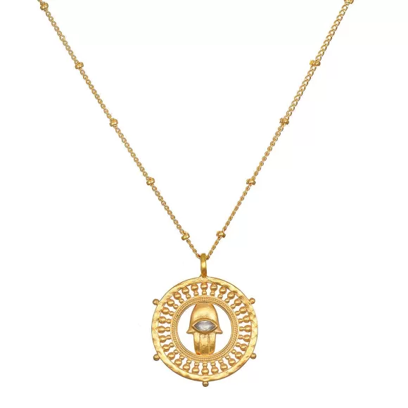 Satya Jewelry Kette Palm Of Protection Hamsa Coin, Vergoldet